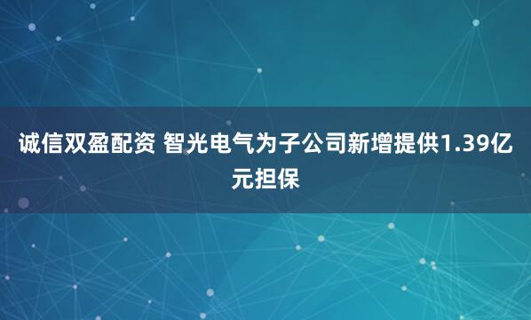 诚信双盈配资 智光电气为子公司新增提供1.39亿元担保